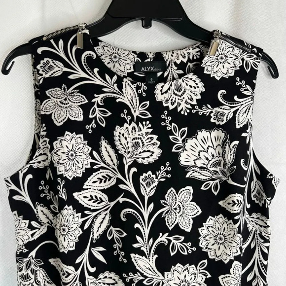 ALYX NWT Black & White Floral Zip Shoulder Sleeveless Sheath Dress Sz 6‎ - Picture 3 of 9